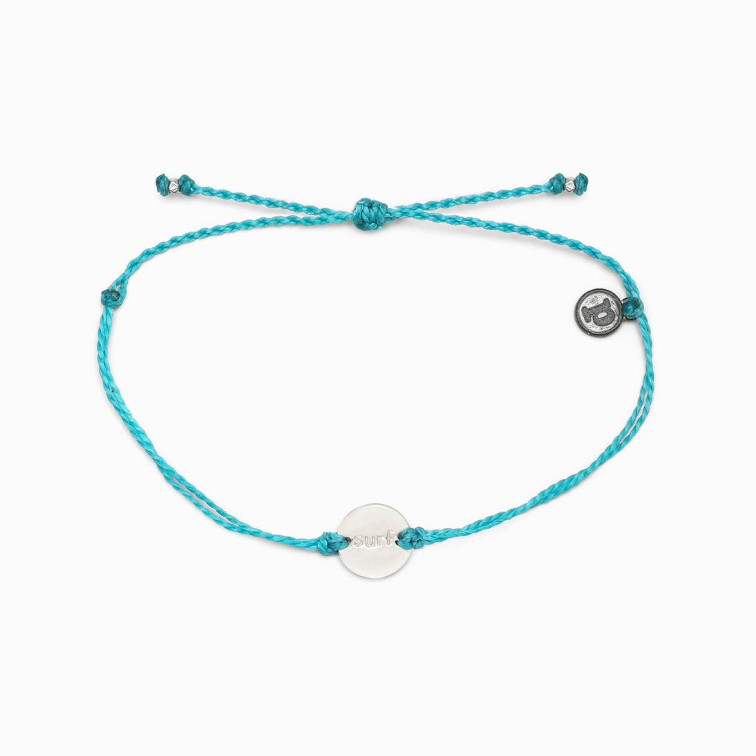 Pura Vida Silver Wave/Surf Coin Charm Bracelet (Pacific Blue)