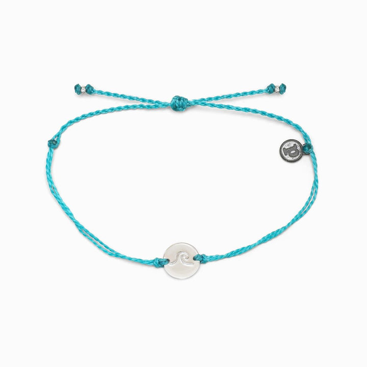 Pura Vida Silver Wave/Surf Coin Charm Bracelet (Pacific Blue)