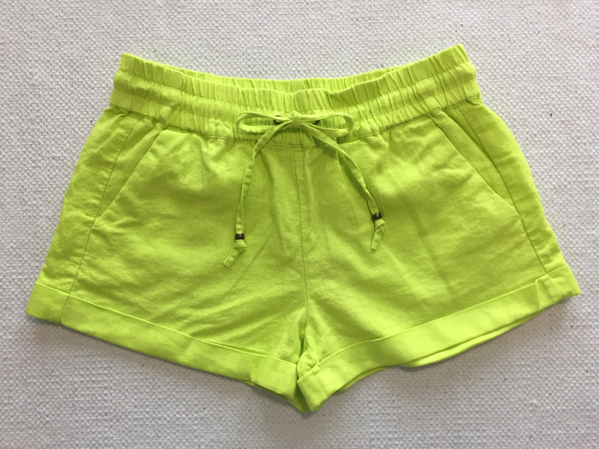 Linen Waistband Shorts with String Tie (Neon Yellow)