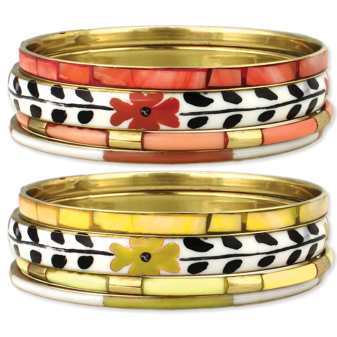 Retro Flowers Gold Bangle Set