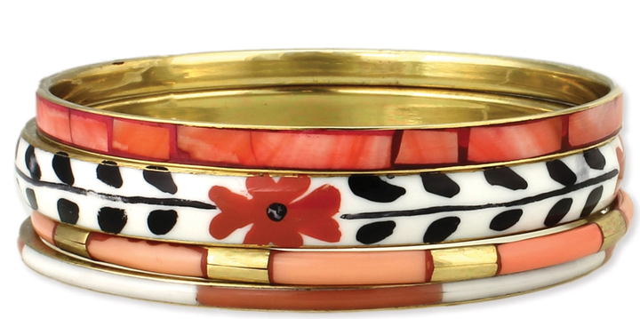 Retro Flowers Gold Bangle Set