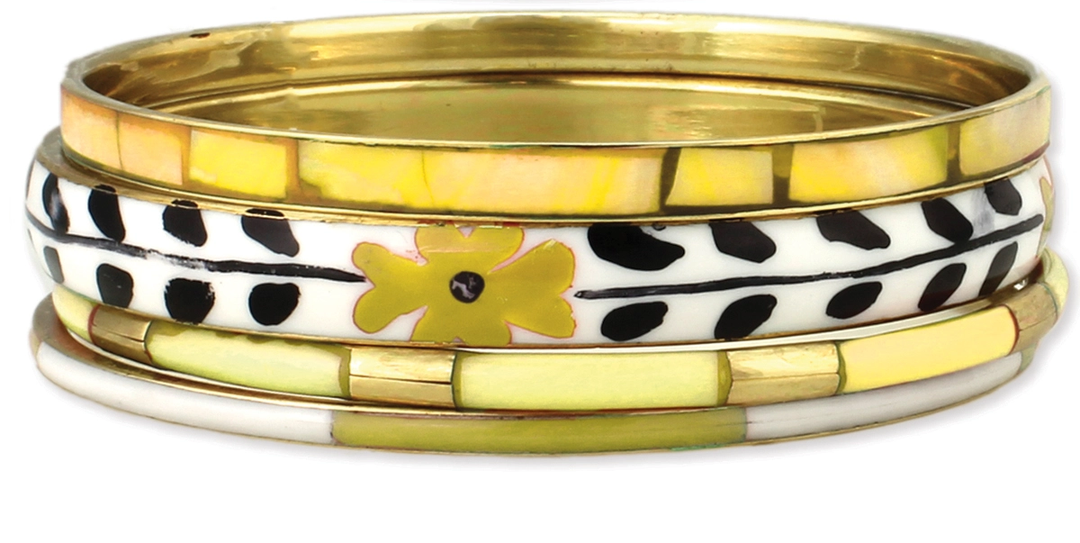 Retro Flowers Gold Bangle Set